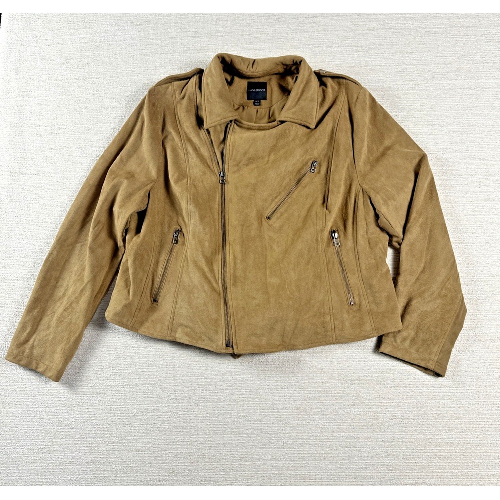 Faux Suede Moto Jacket Tan Biker Western Boho Quiet Luxury Lane Bryant 18/20
